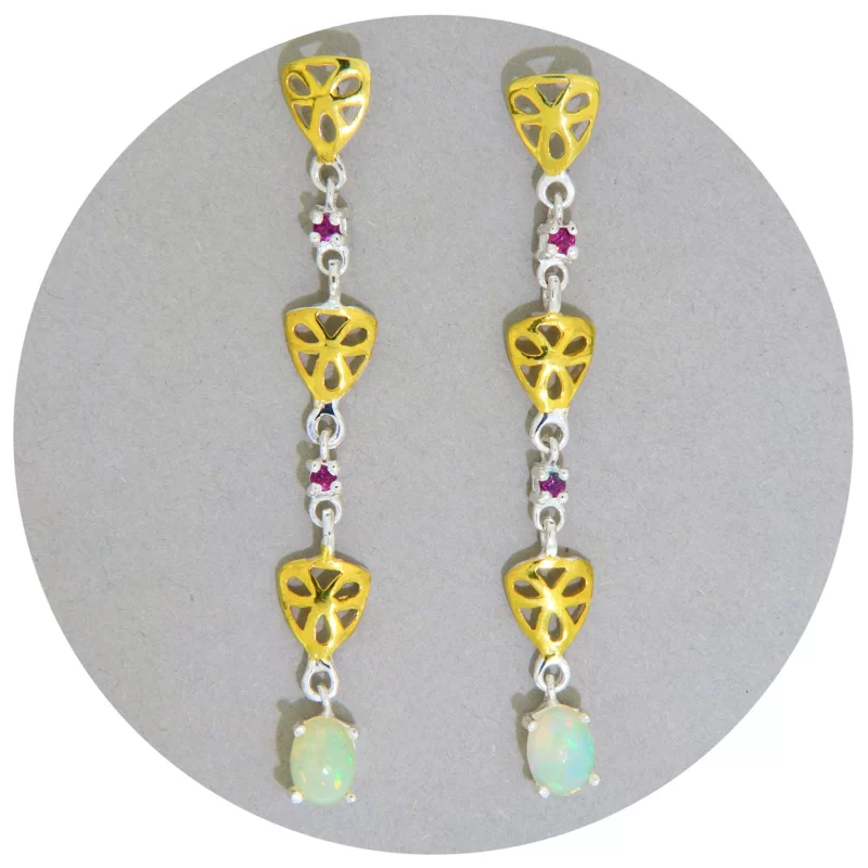 Cercei Argint 925 Accente aurite Opal Granat Rodolit Naturale - Stralucire si Eleganta Unica