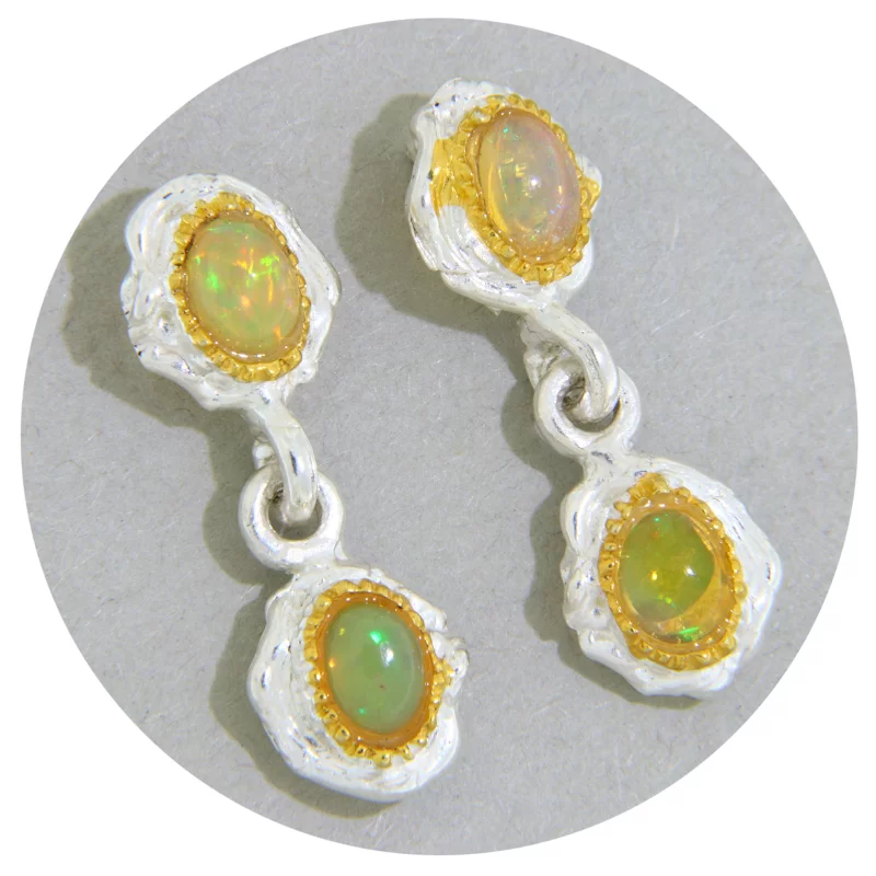 Cercei Argint 925 Accente Aurite Opal Natural - Stralucire Naturala si Eleganta