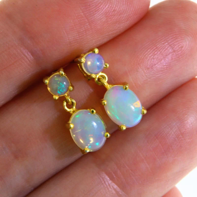 Cercei Argint 925 Auriti Opal Natural - Rafinament si Stralucire Diafana