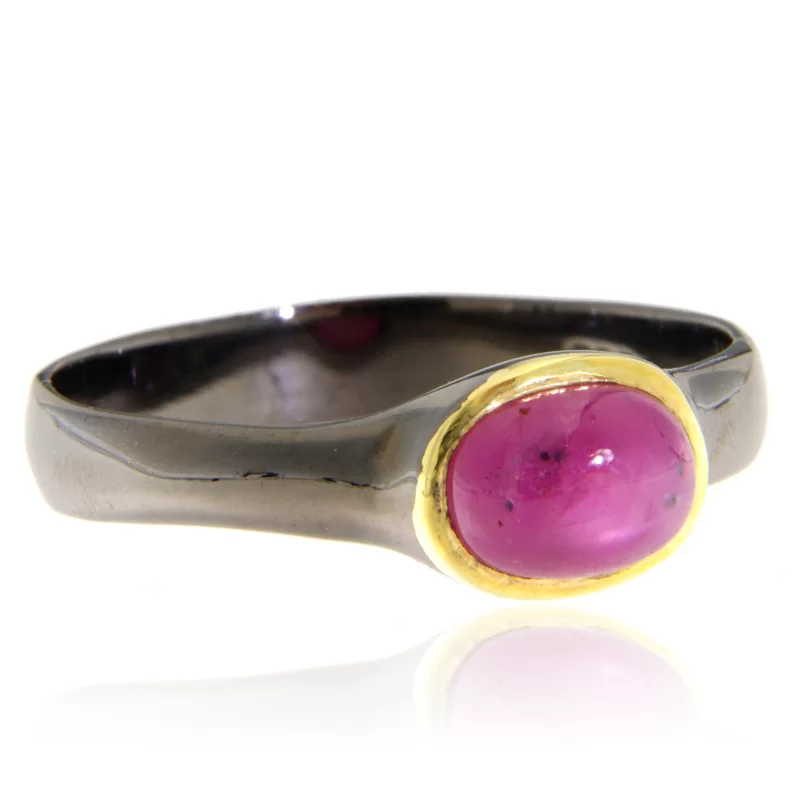 Inel Argint 925 Rodiu Negru Accente Aurite Rubin Natural - Eleganta Dramatica