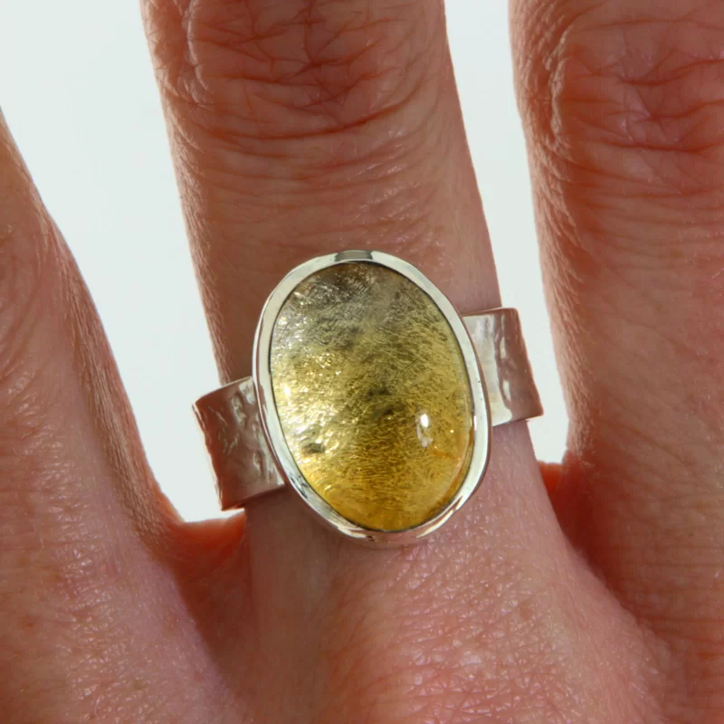 Inel Argint 925 Citrin Cabochon Natural - Elegant si Vibrant