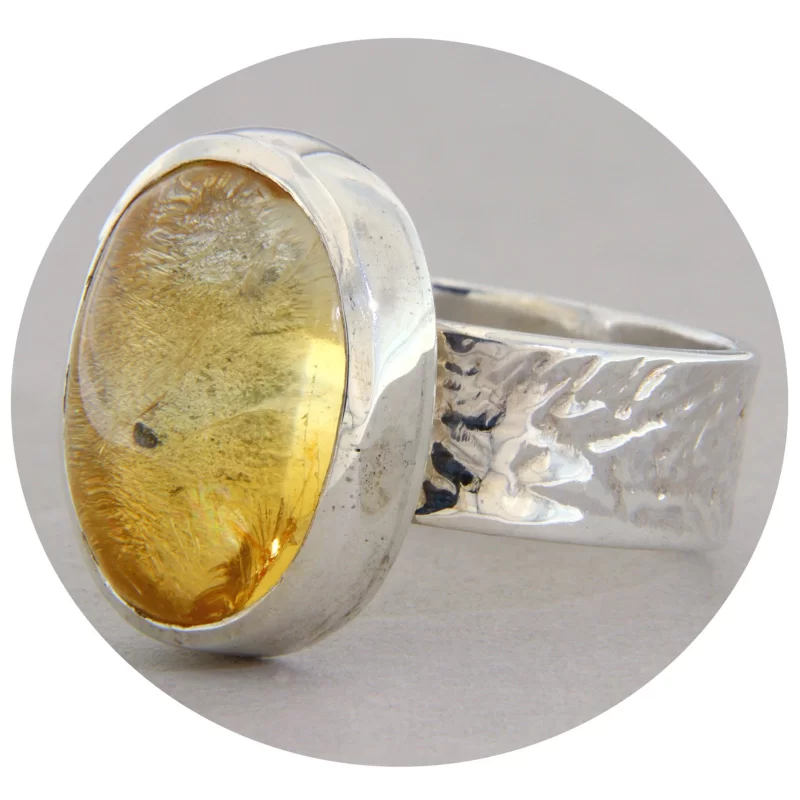 Inel Argint 925 Citrin Cabochon Natural - Elegant si Vibrant