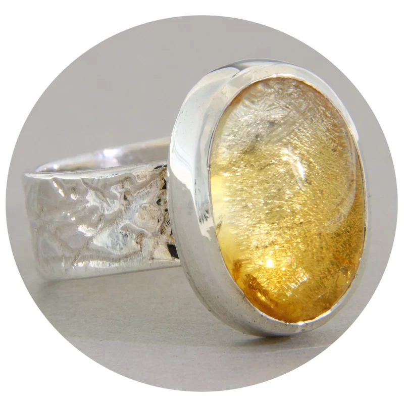 Inel Argint 925 Citrin Cabochon Natural - Elegant si Vibrant