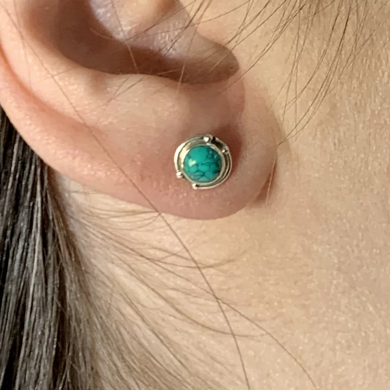 Cercei Argint 925 Stud Surub Turcoaz Imitatie - Simplitate si Eleganta