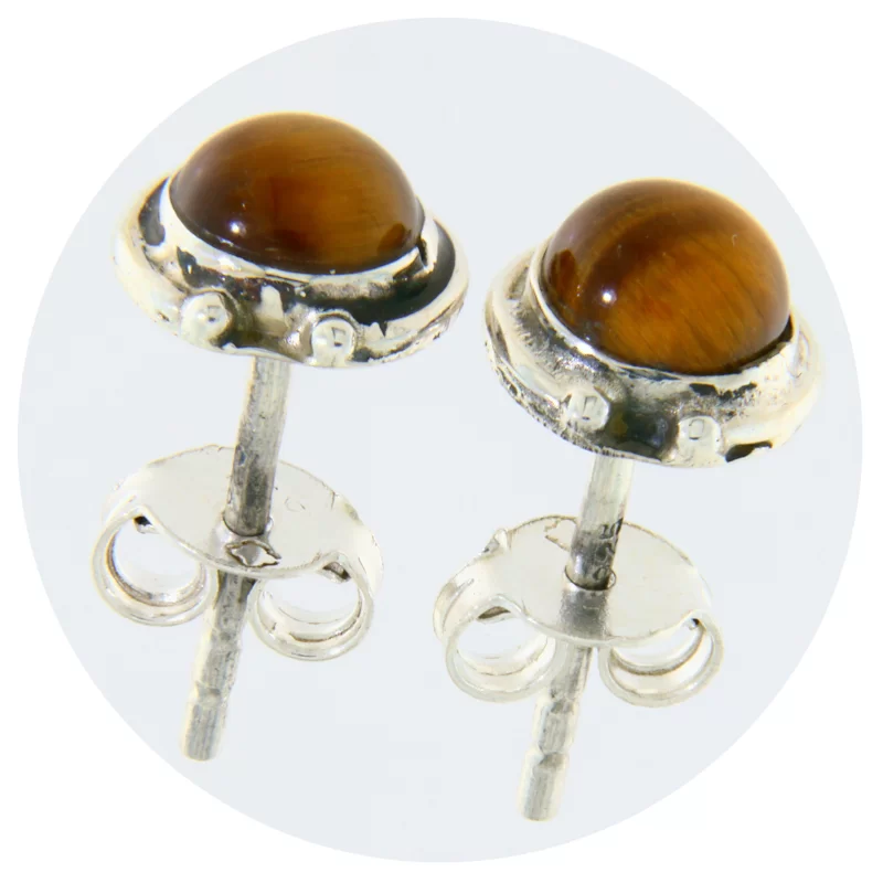 Cercei Argint 925 Stud Surub Ochi de Tigru Natural - Finete si Protectie
