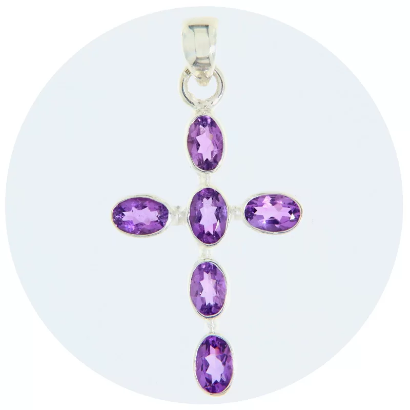 Pandantiv Argint 925 Cruce Ametist Natural - Eleganta si Spiritualitate