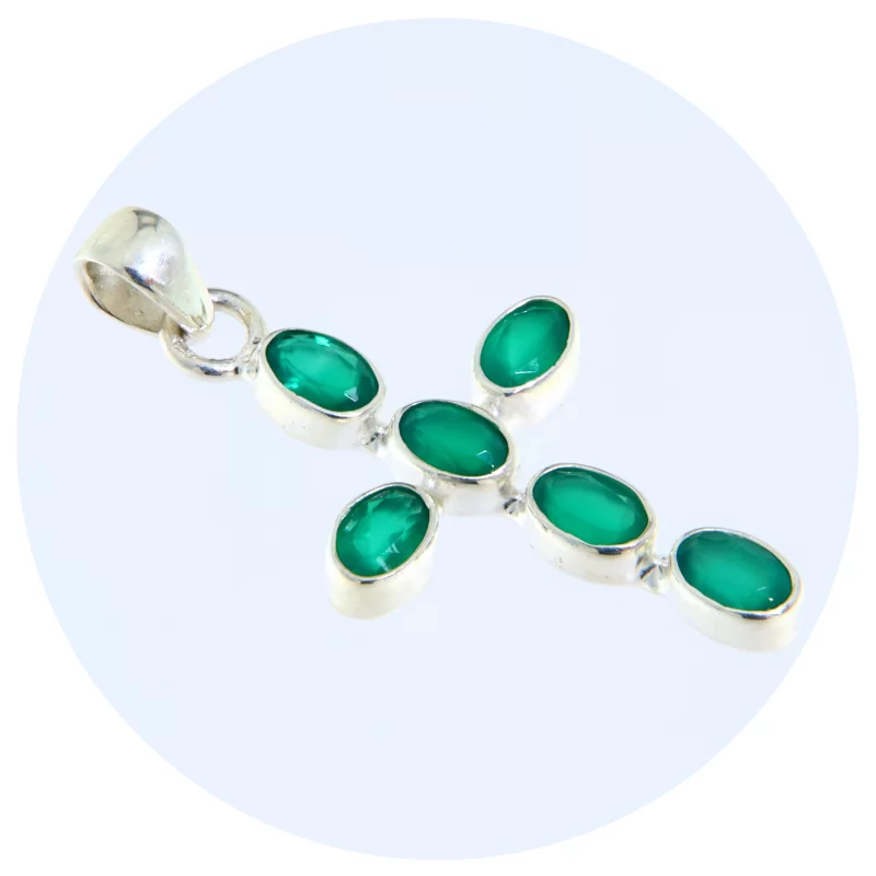 Pandantiv Argint 925 Cruce Onix Verde Natural - Culoare intensa si Energie