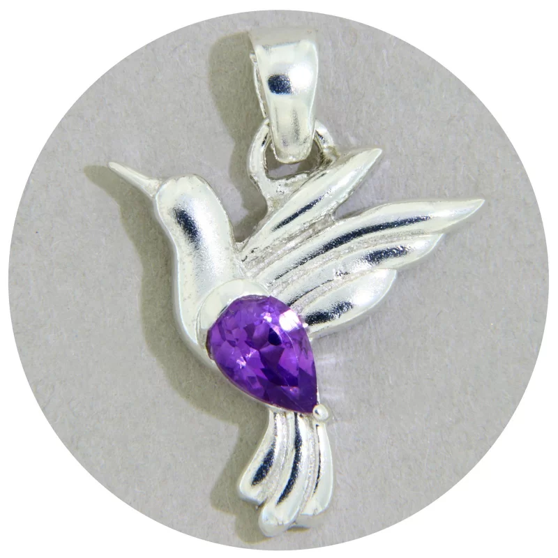 Pandantiv Argint 925 Colibri Ametist Natural - Gratie si Eleganta