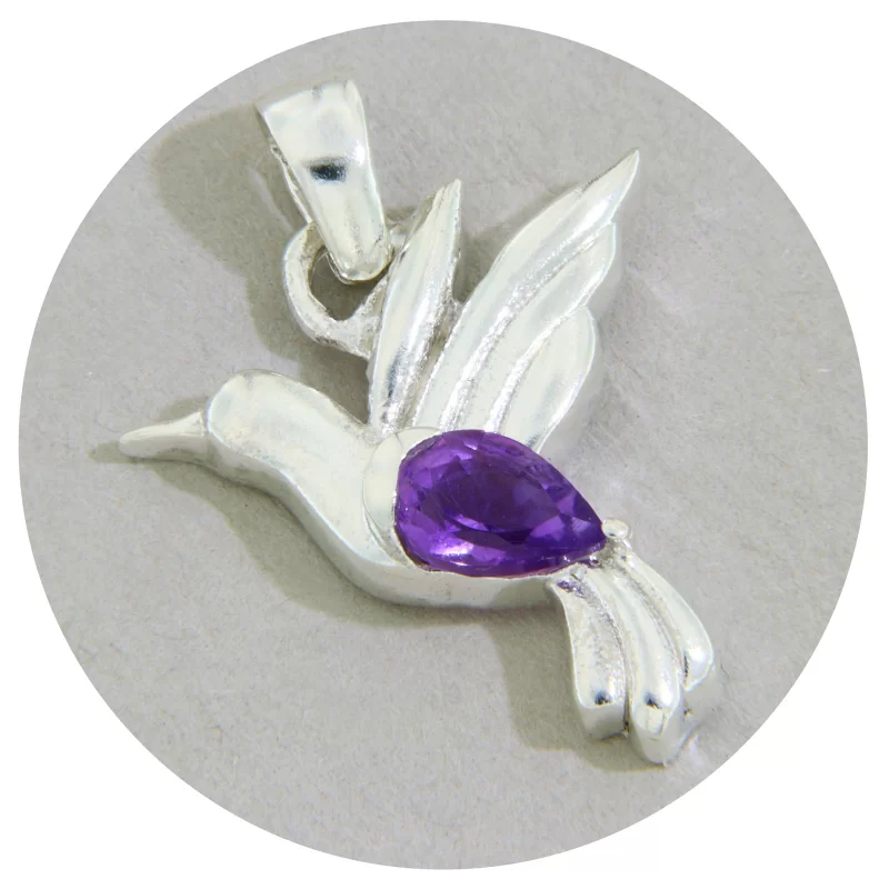 Pandantiv Argint 925 Colibri Ametist Natural - Gratie si Eleganta