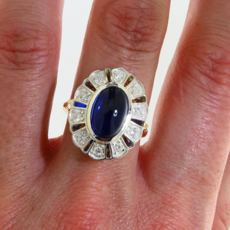 Inel Aur 14 k Galben Argint 925 Safir Laborator Diamante Naturale - Distinct si Stralucitor
