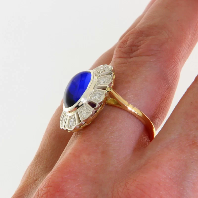 Inel Aur 14 k Galben Argint 925 Safir Laborator Diamante Naturale - Distinct si Stralucitor