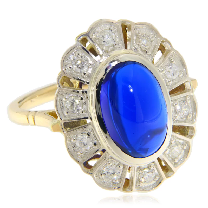 Inel Aur 14 k Galben Argint 925 Safir Laborator Diamante Naturale - Distinct si Stralucitor