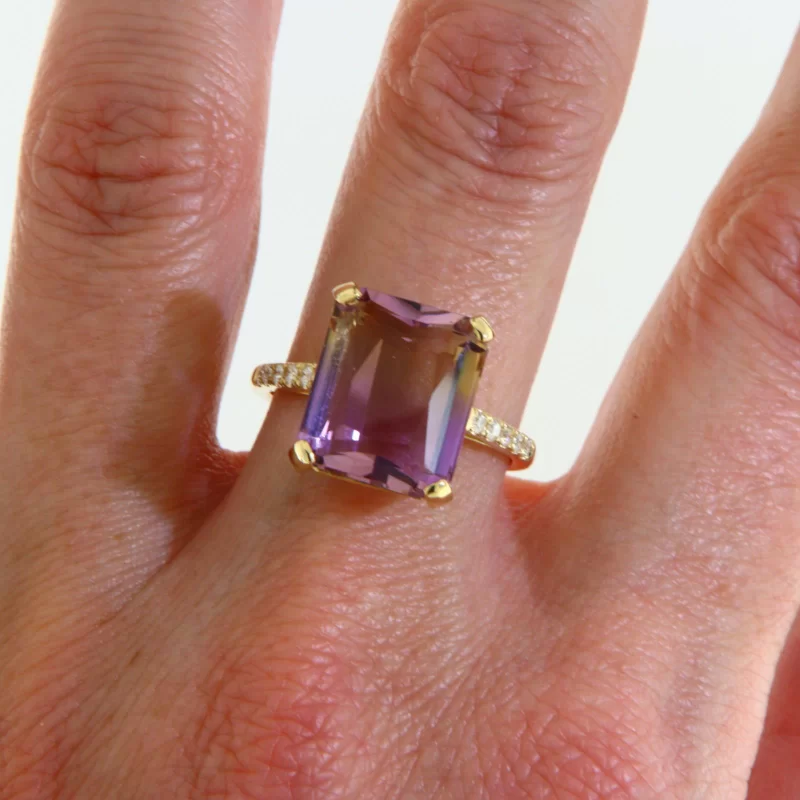 Inel Aur Galben 14k Ametrin Diamante Naturale - Stralucire Distinctiva