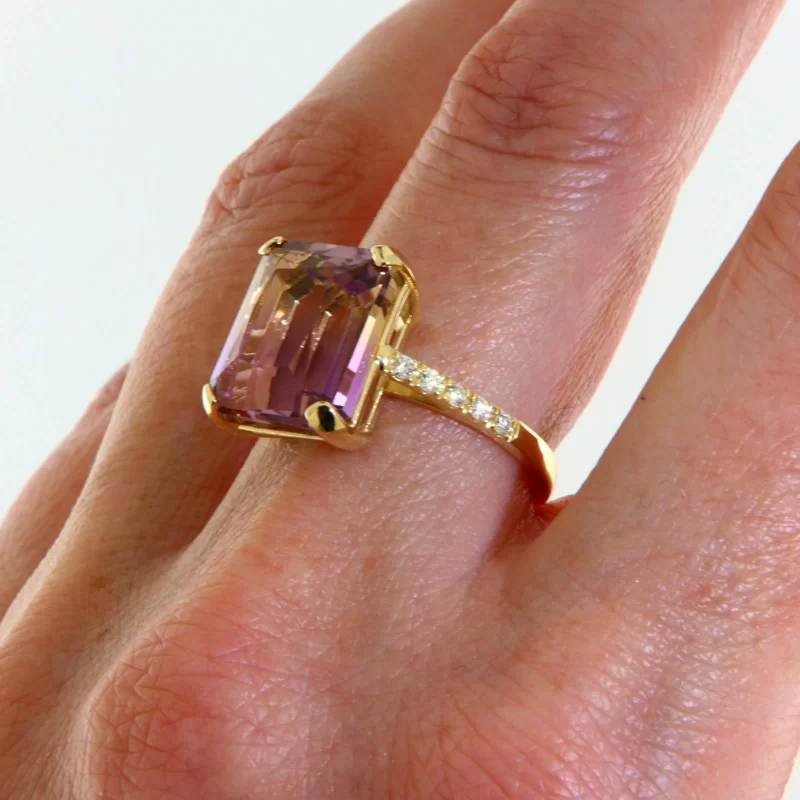 Inel Aur Galben 14k Ametrin Diamante Naturale - Stralucire Distinctiva