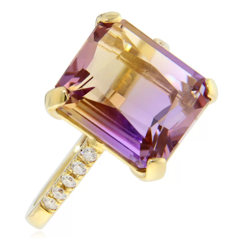 Inel Aur Galben 14k Ametrin Diamante Naturale - Stralucire Distinctiva