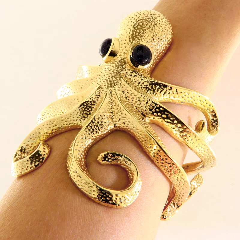 Bratara Masiva Aur Galben 14k Octopus Piatra Soarelui Lab - Design Impresionant