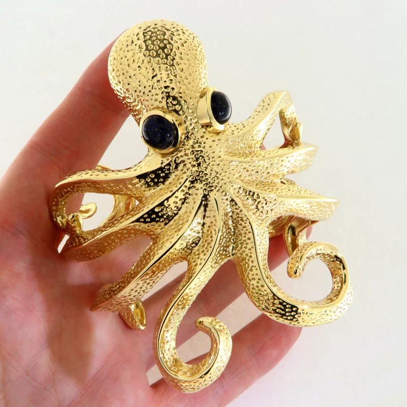 Bratara Masiva Aur Galben 14k Octopus Piatra Soarelui Lab - Design Impresionant