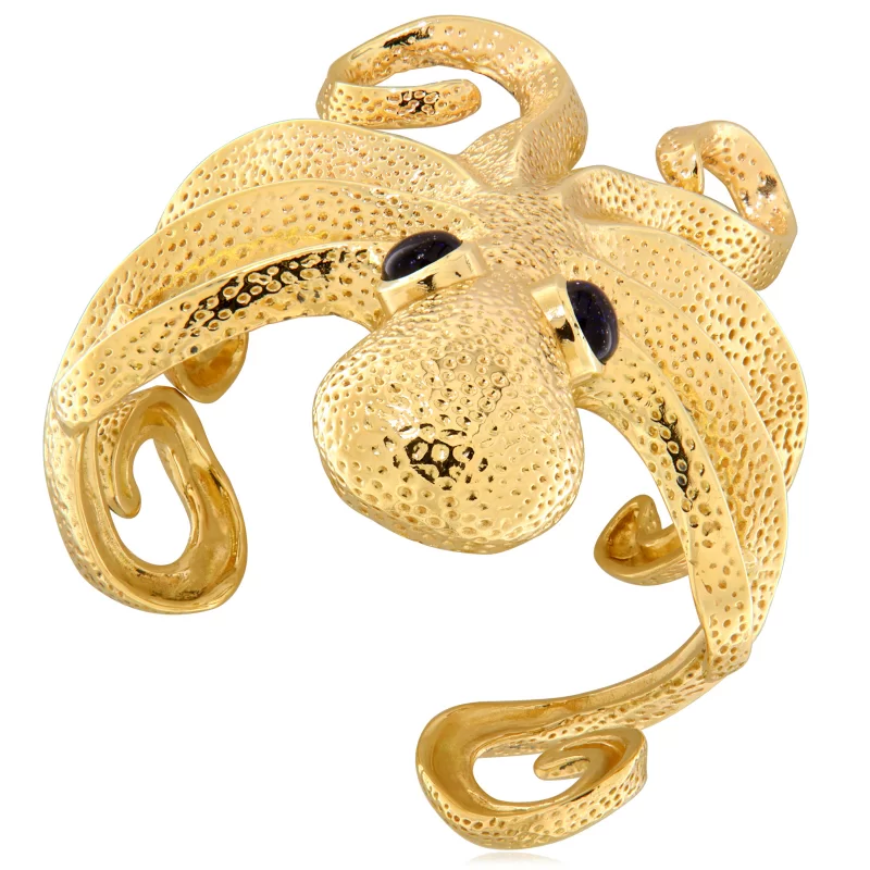 Bratara Masiva Aur Galben 14k Octopus Piatra Soarelui Lab - Design Impresionant