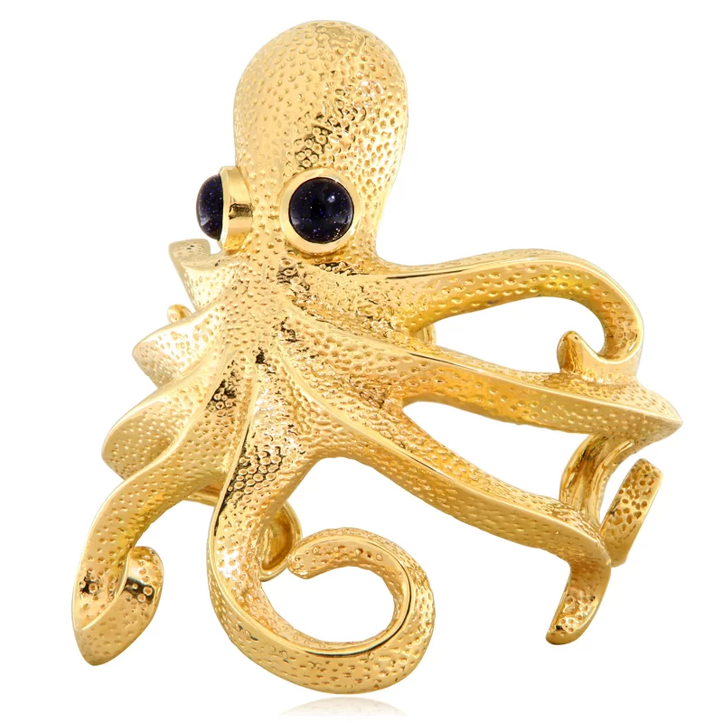 Bratara Masiva Aur Galben 14k Octopus Piatra Soarelui Lab - Design Impresionant