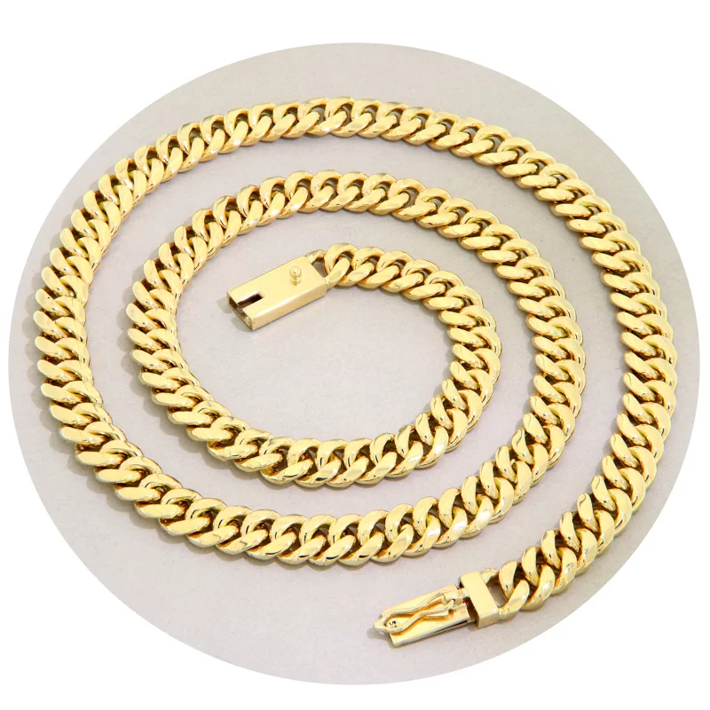 Lant Miami Cuban Plin Lucrat Manual Aur 14k Galben - Stil si Durabilitate