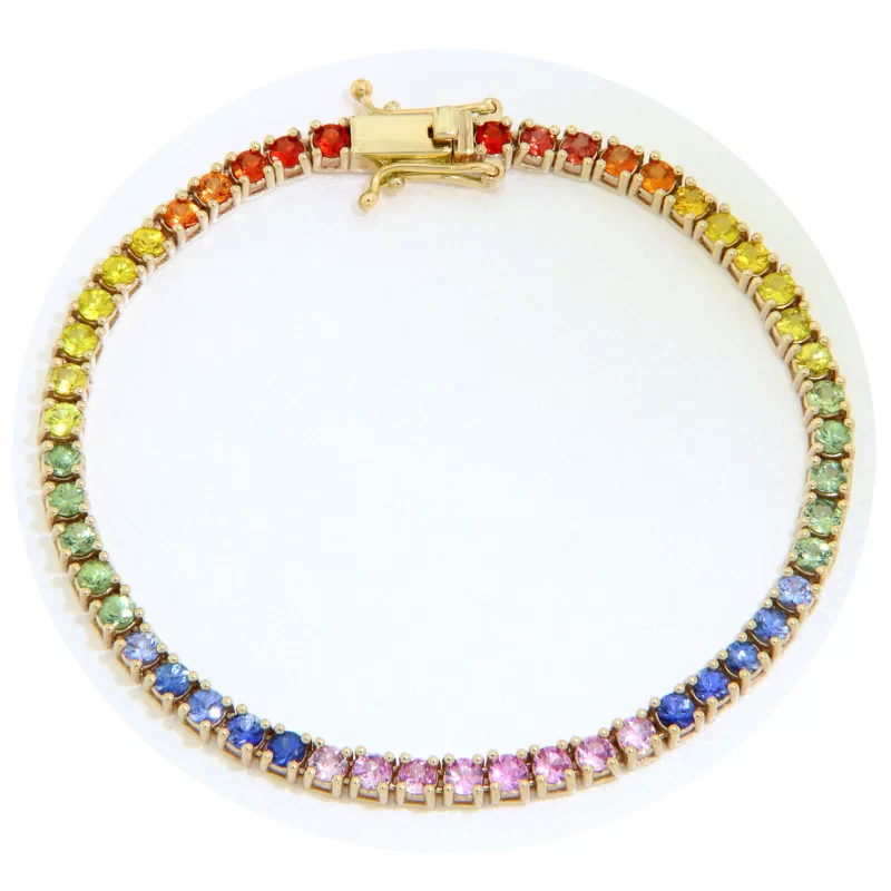 Bratara Tennis Aur Galben 14k Safire Multicolore Naturale Lucrata Manual - Lux si Rafinament