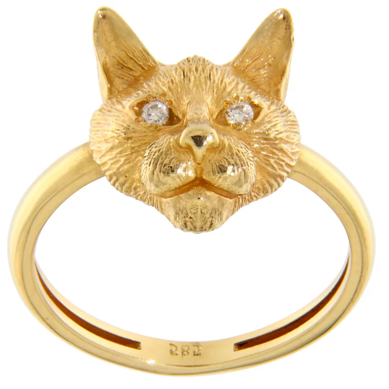 Inel Aur 14k Galben Diamante Naturale Pisica - Cool Exquisite Cat
