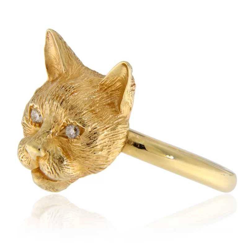 Inel Aur 14k Galben Diamante Naturale Pisica - Cool Exquisite Cat