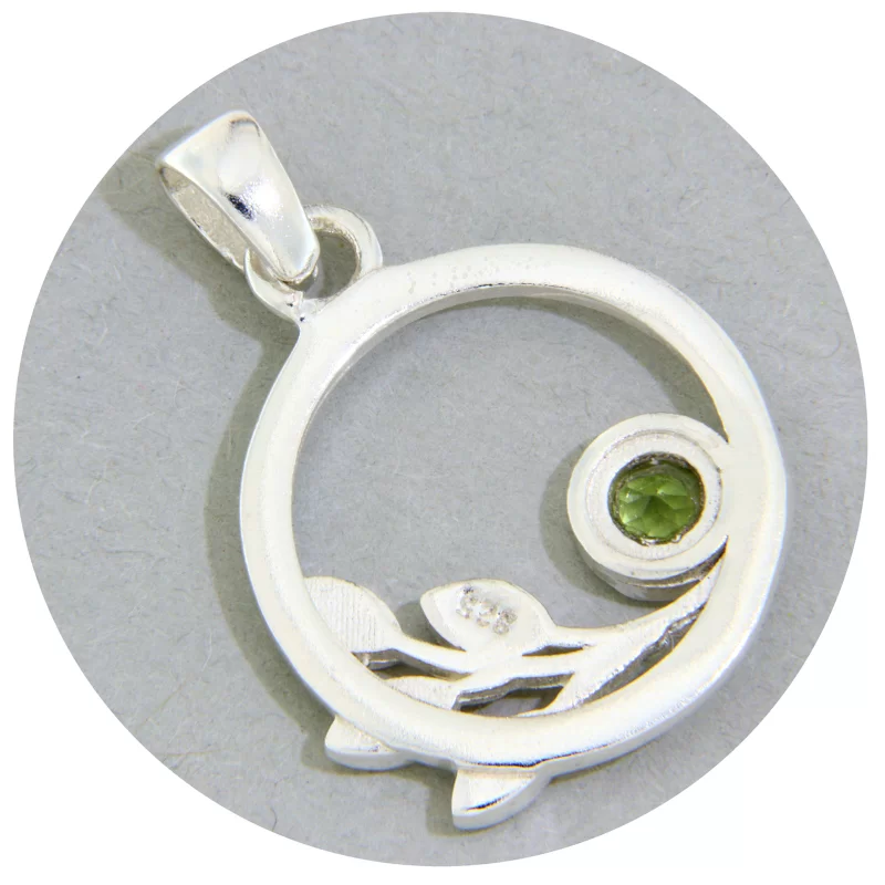 Pandantiv Argint 925 Ramura cu frunze Peridot Natural - Luminozitate si Regenerare