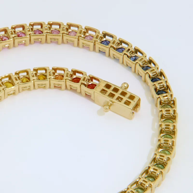 Bratara Tennis Aur Galben 14k Safire Multicolore Naturale Lucrata Manual - Maiestrie si Finete