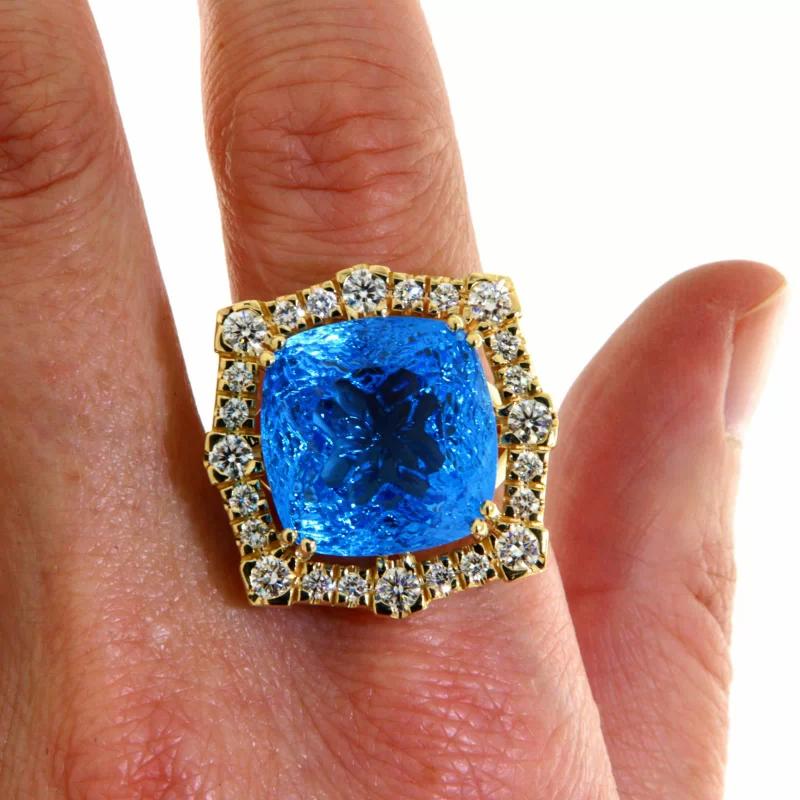 Inel Aur Galben 14k Topaz Swiss Blue Diamante - Stralucire Captivanta