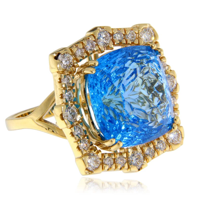 Inel Aur Galben 14k Topaz Swiss Blue Diamante - Stralucire Captivanta