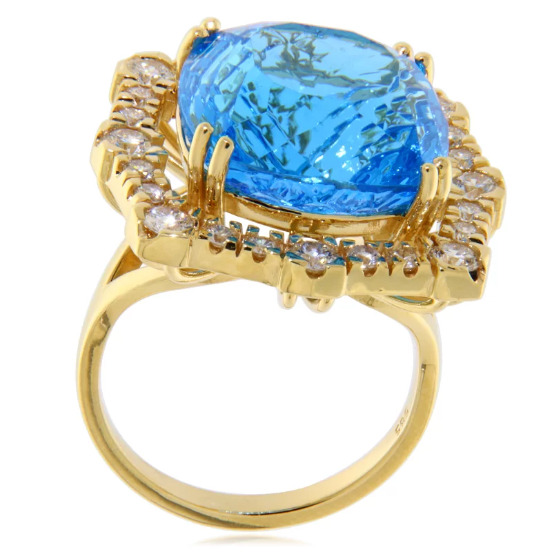 Inel Aur Galben 14k Topaz Swiss Blue Diamante - Stralucire Captivanta