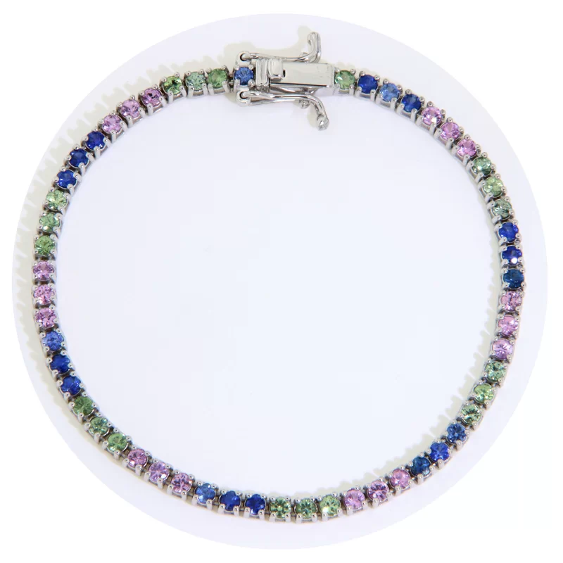 Bratara Tennis Aur Alb 14k Safire Multicolore Naturale Lucrata Manual