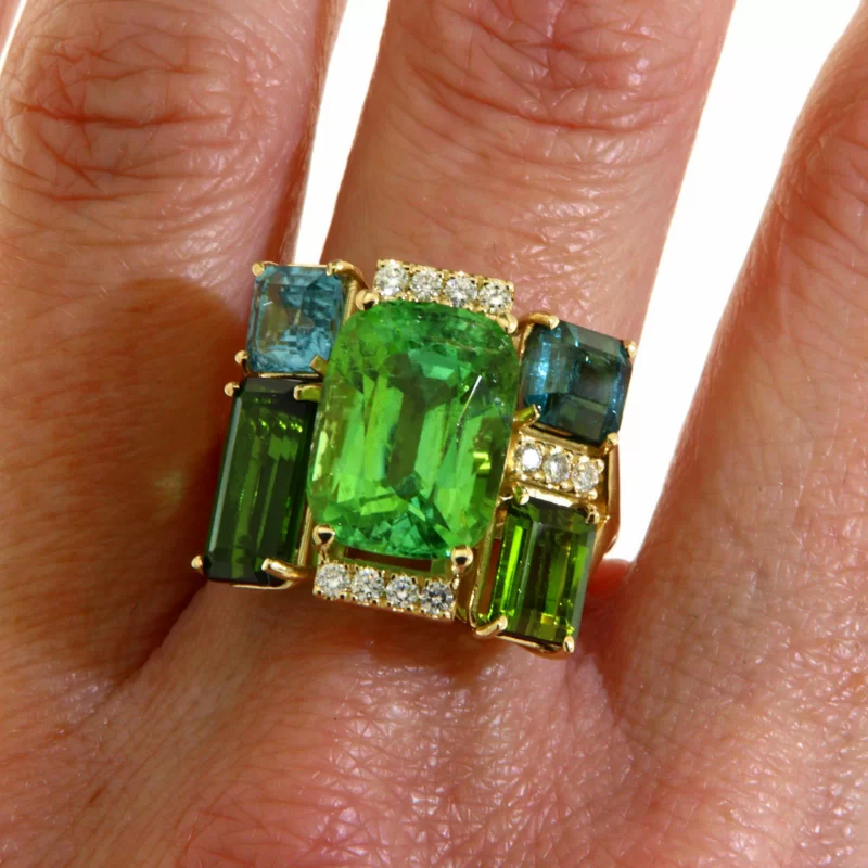 Inel Masiv Aur Galben 14k Turmalina Diamante Naturale - Eleganta Impunatoare