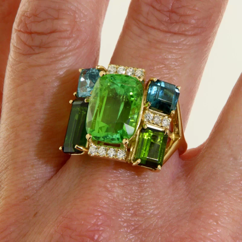 Inel Masiv Aur Galben 14k Turmalina Diamante Naturale - Eleganta Impunatoare