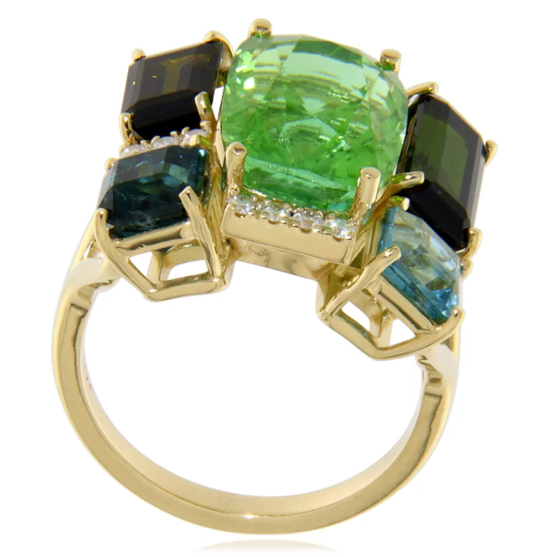Inel Masiv Aur Galben 14k Turmalina Diamante Naturale - Eleganta Impunatoare