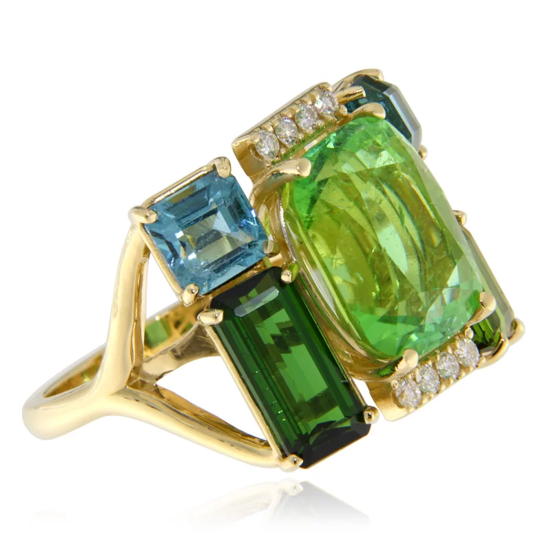 Inel Masiv Aur Galben 14k Turmalina Diamante Naturale - Eleganta Impunatoare