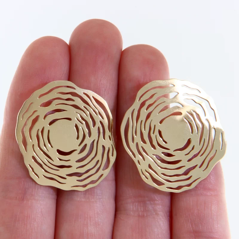 Cercei Aur Galben 14 k Flori Abstracte - Eleganta Moderna