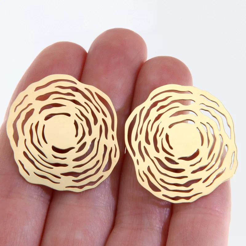 Cercei Aur Galben 14 k Flori Abstracte - Eleganta Moderna