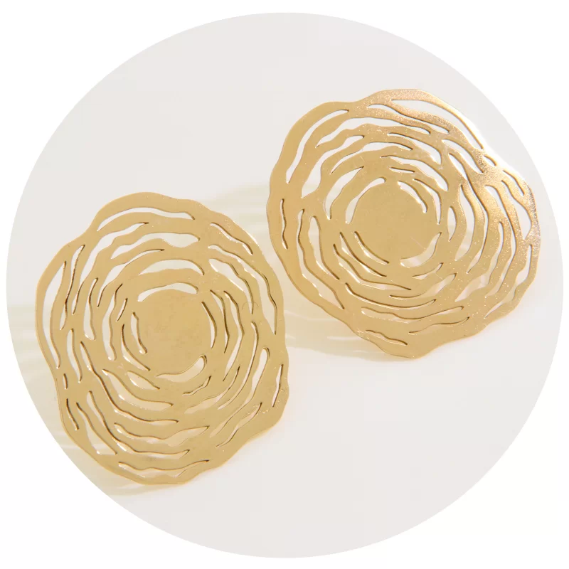 Cercei Aur Galben 14 k Flori Abstracte - Eleganta Moderna
