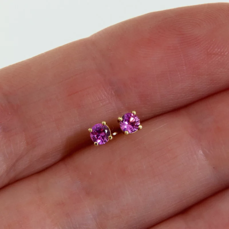 Cercei Aur Galben 14 k Stud Safire Roz Naturale - Eleganta Delicata