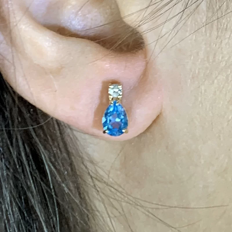 Cercei Aur 14 k Galben sau Alb Topaz Diamante Naturale - Stralucire Diafana