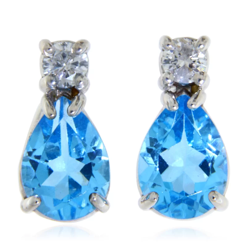 Cercei Aur 14 k Galben sau Alb Topaz Diamante Naturale - Stralucire Diafana
