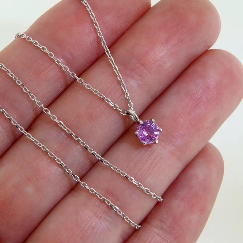 Pandantiv cu Lant nedetasabil Aur Alb 14 k Safir Roz Natural - Eleganta si Delicatete