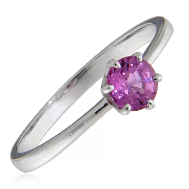 Inel Aur Alb 14 k Safir Roz Natural - Eleganta si Feminitate