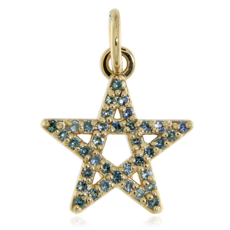 Pandantiv Aur Alb sau Galben 14k Safire Naturale Steaua lui David