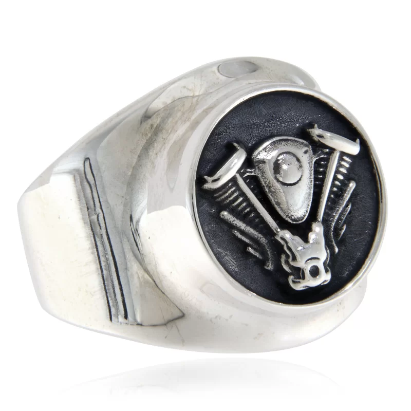 Ghiul Masiv Argint 925 Oxidat Motor Harley Davidson - Twin Cam Engine