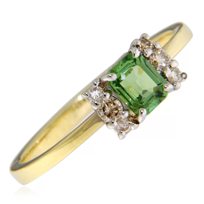Inel Aur Galben 14k Partial Rodiat Safir Verde Diamante Naturale - Rafinament si Stil