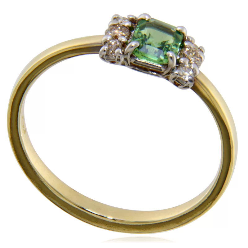 Inel Aur Galben 14k Partial Rodiat Safir Verde Diamante Naturale - Rafinament si Stil