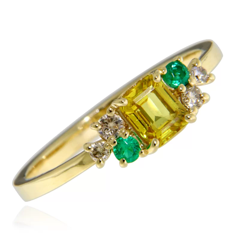 Inel Aur 14k Safir Galben Smaralde Diamante Naturale - Vibrant si Rafinat